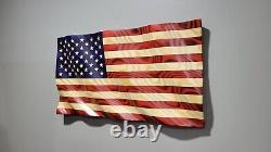13X24 Handmade Wooden Wavy American Flag / Patriotic / Wood / 3D Art / Waving