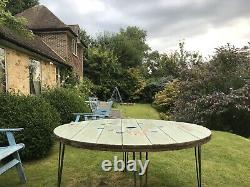 150cm Wooden Round Industrial Dining Garden Table Cable drum Upcycled Bespoke