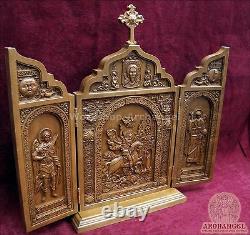 15 St Geogre Michael Gabriel Archangels Wooden Carved Triptych ICON Religious