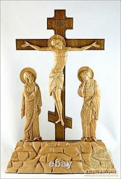 16'' Religious Table Wooden Carved Crucifix In Golgotha Calvary Gift Believe
