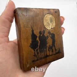 1900 Antique Hand Made Wooden Wood Men's Cigarette Case Box Tobacciana
