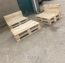 2 Handmade Natural Wood Pallet Chairs And 1 Table Garden Furniture