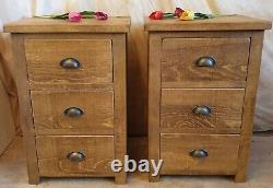 2 NEW SOLID WOODEN BEDSIDE END CHESTS CABINETS RUSTIC PLANK Indigo Furniture