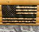 37 X 19.5 Hand Carved Black Thin Green Line Military Wood Wavy American Flag