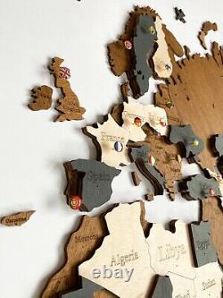 3D Wall Wooden World Map XL sz (78 x 40) with Countries States and Capitals