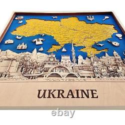 3D Wooden Wall Decorative map Ukraine decor Handmade Ukrainian art