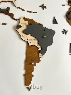 3D Wooden Wall World Map L sz(63 x 37) Countries+States+Capitals