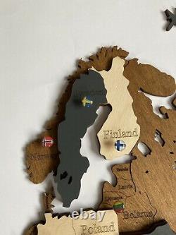 3D Wooden Wall World Map L sz(63 x 37) Countries+States+Capitals