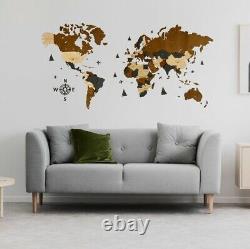 3D Wooden Wall World Map M sz(43 x 24) with Countries And States