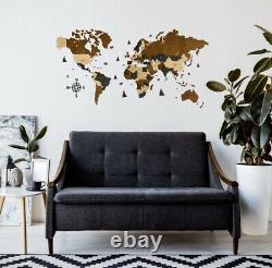 3D Wooden Wall World Map M sz(43 x 24) with Countries And States