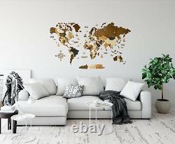 Multilayered Wooden World Wall Map in Black and white colors  XL size 78" x 39”