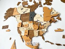 Multilayered Wooden World Wall Map in Black and white colors  XL size 78" x 39”