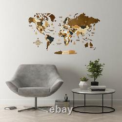 3D Wooden World Map XL size 78 x 39 Multilayered Colors
