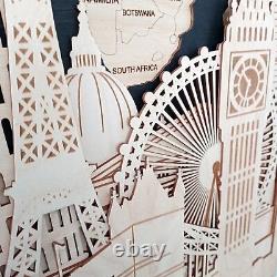 3D Wooden wall painting World Map decor handmade Poster art gift triptych