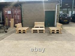 3 Handmade Natural Wood Pallet Chairs And 1 Table Garden Furniture