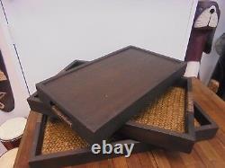 3 Wooden Rattan Serving Trays Brand New Uk Dispatch Large Tray Medium And Small