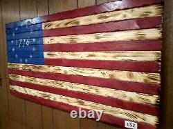 #52 Large Wooden handmade American Flag Natural Burnt Pine