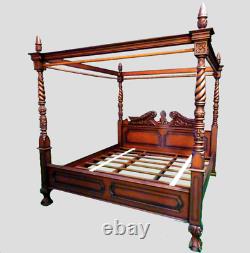 5' King four poster mahogany wooden Queen Anne chippendale canopy bed