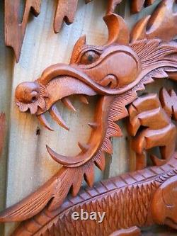 AMAZING CARVED WOODEN WALL ART PLAQUE DRAGON SIZE 100 cm x 35 cm