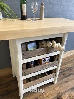 A Wooden Solid Pine Kitchen Island Handmade Breakfast Bar Table Unit