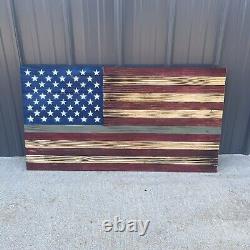 American Flag Distressed Green Line Military USA flag Betsy Ross Wooden Flag