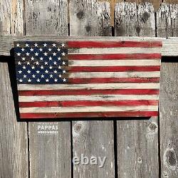 American Wooden Flag 13x24 Rustic Flag, Free Shipping USA. Natural Wood Stripes #2