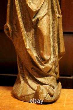 Antique 20 Hand Carved Wooden Our Lady Mary Madonna Jesus Christ Statue