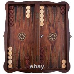 Antique Backgammon Set with checkers Handmade Wood Art Solid Wooden 20 Great Gift