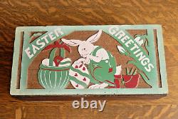 Antique Mission Biscuit Co. Wooden Box Easter Greetings Easter Bunny Eggs Scene