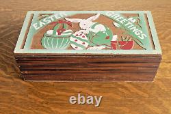 Antique Mission Biscuit Co. Wooden Box Easter Greetings Easter Bunny Eggs Scene