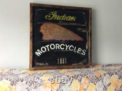 Antique Wooden Style Sign Indian Motorcycles