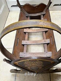 Antique wooden handmade cradle, 1930's wooden baby cradle