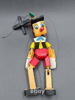 Antiques Pinocchio Wooden Doll Hand Made Dancing Ropes in Antique Natural Colors