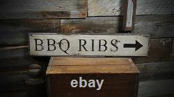 BBQ Ribs Directional Arrow Sign Rustic Hand Made Vintage Wooden