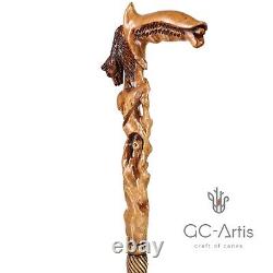 Bear walking stick wooden cane for man men Hand carved wood crafted GC-Artis