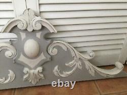Beautiful French Carved Grey & White Decorative Wooden Pediment Fronton