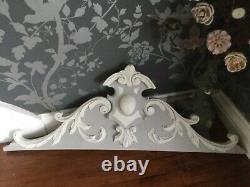 Beautiful French Carved Grey & White Decorative Wooden Pediment Fronton