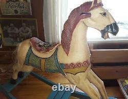 Beautiful Hand Carved Antique Wooden Carousel Rocking Horse 34.5 L x 25 H