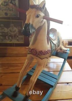 Beautiful Hand Carved Antique Wooden Carousel Rocking Horse 34.5 L x 25 H