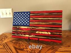 Beautiful Handmade Charred Rustic Wooden American Flag 17 1/2 X 9 3/4