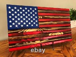 Beautiful Handmade Charred Rustic Wooden American Flag 17 1/2 X 9 3/4