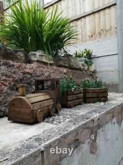 Beautiful Handmade Wooden Train Planter with Trailers