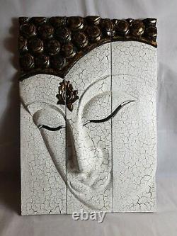 Beautiful Very Large 3 Paneled Wooden Hand Made Buddha Plaque. Size 75.5 x 53 cm