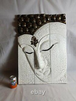 Beautiful Very Large 3 Paneled Wooden Hand Made Buddha Plaque. Size 75.5 x 53 cm