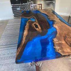 Blue epoxy Resin Dining Table Top, epoxy Walnut Wooden Handmade Sofa Furniture