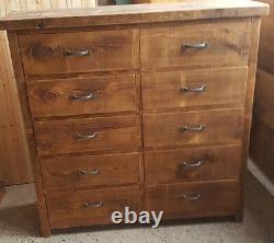 Brand New Solid Wood Rustic Chunky Plank Wooden Chest Of Drawers 10 Drawers