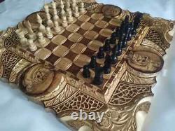 Carved Chess Handmade Wooden Backgammon Set Ussr Soviet Vintage Big Gift Pirates