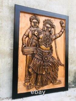 Ceylon Handmade Wooden Traditional Kandyan Dancer and Drummer Wall Hang Art 2ft