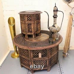 Chaliya Set of 2 Large And Small Round Coffee Tables Brown Solid Wooden Handmade