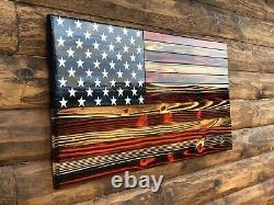 Charred Wooden KPCC Rustic American Flag Wall Decor 36 X 18